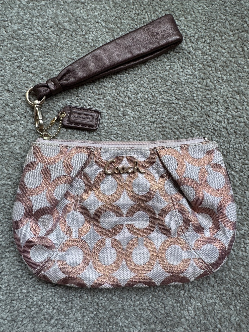 Coach Metallic Rose Gold Signature Wristlet Pouch